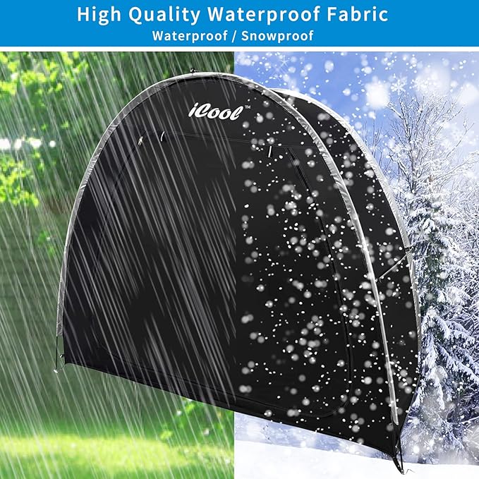 iCool Outdoor Bike Covers Storage Shed Tent, 210D Oxford Thick Waterproof Fabric Aluminum Alloy Bracket Bicycle Storage shed Neat Cover - Storage of 2 Bicycles or tricycles-Black