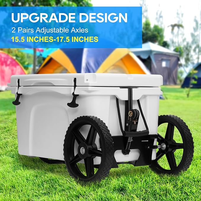 Upgraded Cooler Wheel Kit, Universal Cooler Cart Kit for Heavy-Duty Coolers,15.5 in to 17.5 in Wide Coolers, All Terrain 12 Inch Wheels&Ratchet Straps, Roller Accessories for Camping & Beach
