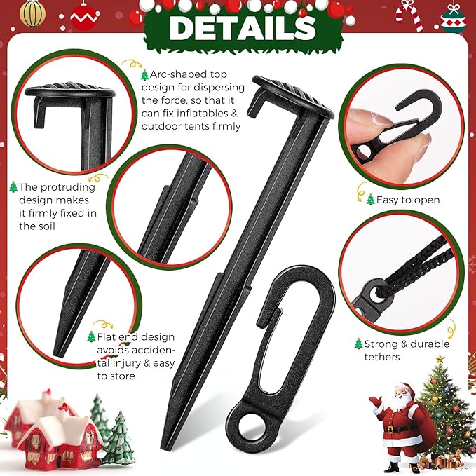 66 Pieces Inflatable Stakes and Tethers, Halloween Landscape Anchoring Stake Pack, Plastic Inflatable Spikes, Replacement Ground Stakes, Christmas Inflatable Decoration Accessories for Outdoor Garden