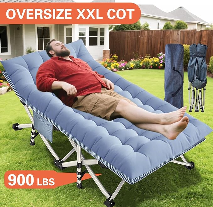 79" L x 32" W x 18" H Camping Cot with Comfortable Mattress for Adults Extra Wide Cot for Sleeping XXL Oversize Folding Bed Heavy Duty with Carry Bag for Indoor Outdoor