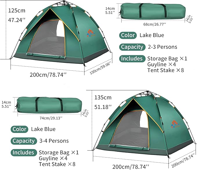 Quick Set Up Waterproof 4-Person Camping Tent with Bug Netting - Instant Pop-Up Tent for Family Camping & Hiking | All-Weather 4-Season Outdoor Shelter