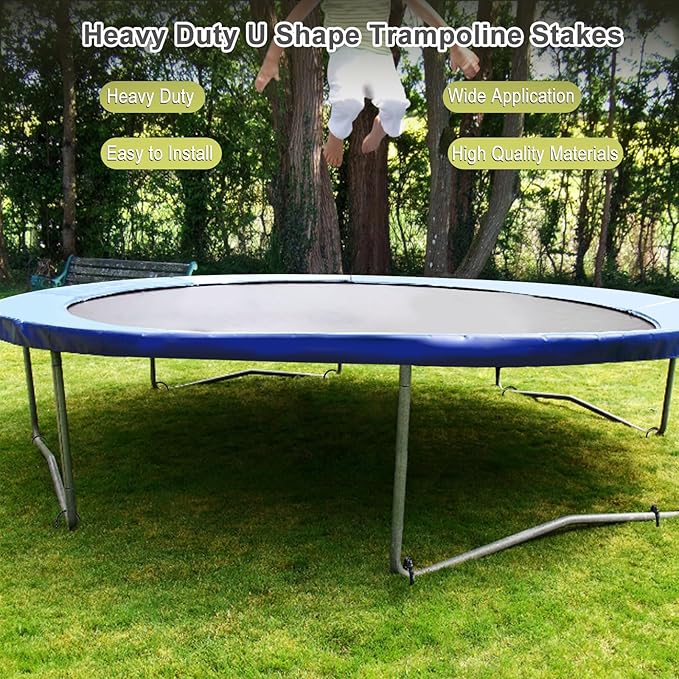 12 Pcs 12 Inch Trampoline Stakes: Trampoline Anchors High Wind Heavy Duty U Stakes for Ground - Trampoline Stakes Tie Down Anchor Kit for Swing Set, Soccer Goal & Camping Tents