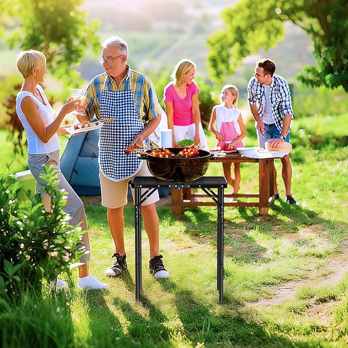 Folding Grill Table with Mesh Desktop Lightweight & Portable Camping Table Outdoor Grill Tables Aluminum Alloy Foldable Grill Table 3 Height Adjustable for Camping Picnic Cooking BBQ