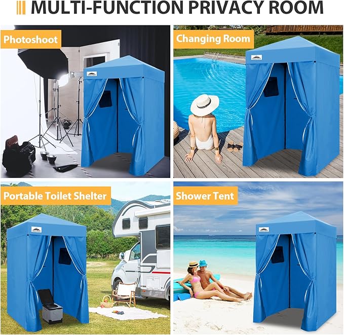 EAGLE PEAK Flex Ultra Compact 4x4 Pop-up Canopy, Sun Shelter, Changing Room, Portable Privacy Canopy Cabana for Pool, Fashion Photoshoots, or Camping, Light Blue