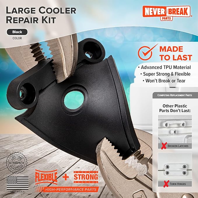 NeverBreak Parts - Igloo Cooler Replacement Parts - Large Repair Kit | High Strength Igloo Cooler Hinges Replacement with Latches | Ice Chest Repair Kit