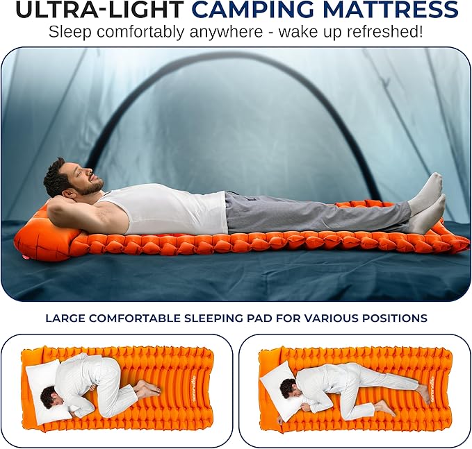SereneLife Lightweight & Compact Camping Gear – Sleeping Pads & Bags with Built-in Pillows for Outdoor Comfort, Waterproof & Tear-Resistant Design, Perfect for Hiking, Backpacking, Couples & Solo Use