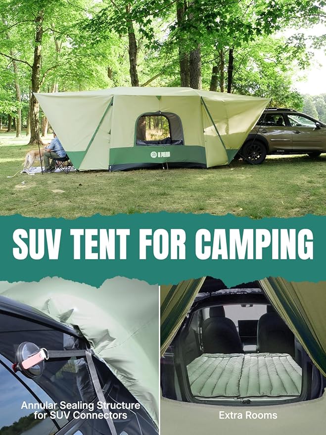 Niphean SUV Tent, 2 Mins Fast Setup Inflatable SUV Tents for Camping, Car Tent with Multi Room for 2/4/6 Person/Family, PU 3000mm Waterproof & UPF 50+ Silver Coated for Family Camping Hiking Parties