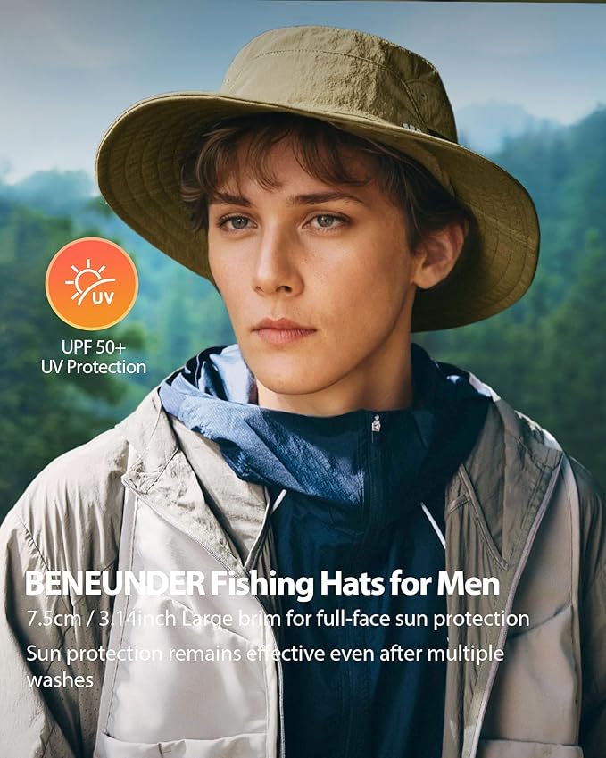 BENEUNDER Wide Brim Sun Hats for Men UPF50+ UV Protection Fishing Travel Outdoor Beach Vacation Hiking