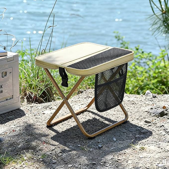 Foldable Backpack Stool for Adults - Portable Camping Stool with Sling Bag, 300lbs Capacity for Camping, Fishing, Hiking, Travel, Picnic (Khaki)