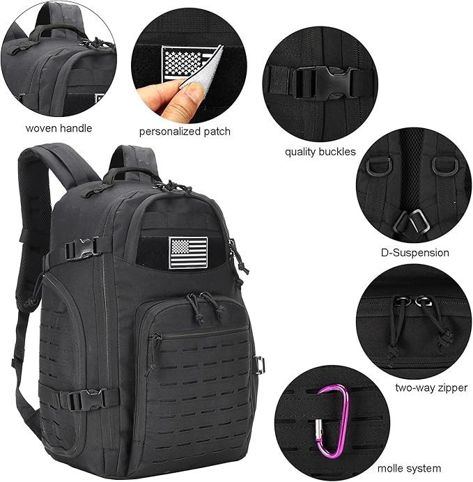 35L Tactical Backpack for Men Heavy Duty Military Backpack 3 Day Assault Pack Molle Backpack Hiking Rucksack (Black1)