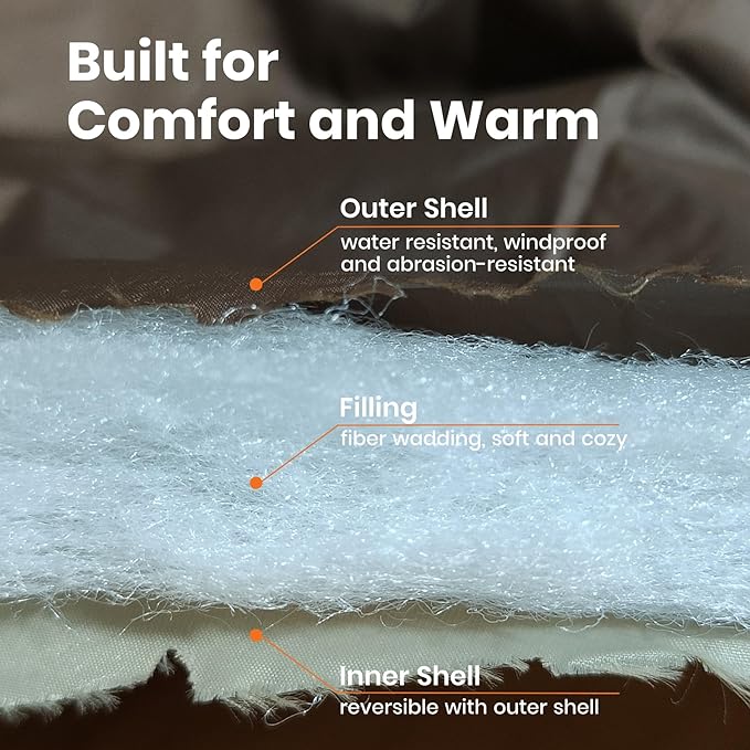 Outdoor Puffy Blanket, Reversible Warm Camping Blanket, Water-Resistant, Packable, Lightweight, Camping Quilt, for Stadium, Backpacking, Hammock, Picnic. 79"x55". Classic Coffee