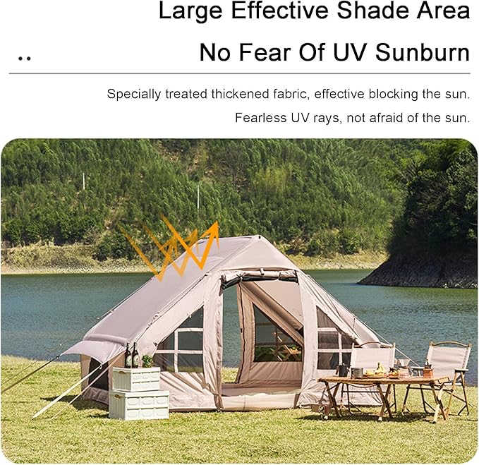 GeRRiT Inflatable Camping Tent with Pump, Large Outdoor Yurt Tents for Camping Waterproof Easy Setup - Canvas Hot Tents 4-8 Person Air Blow Up Tent Cabin - 4 Season Family Glamping Tents
