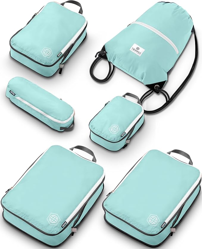 Extra Large Compression Packing Cube 6 Piece Set for Travel and Check Luggage by TRIPPED Travel Gear