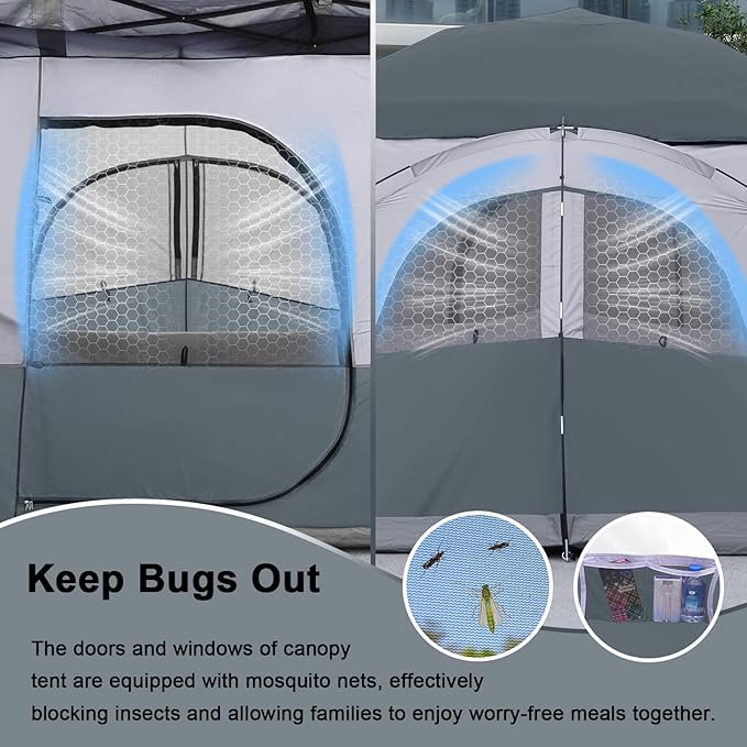 KAMPKEEPER Canopy Side Tent,4-6 Person Camping Cube Tent for 10x10 Pop Up Canopies,Easy Up Gazebo with Window,Compatible with 10' Wide Canopy Tents