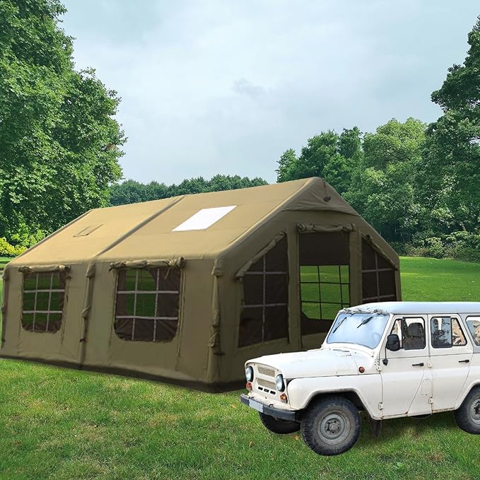 Inflatable Tent, Outdoor Easy Setup Inflatable Tents for Camping, Portable Blow Up Tent with Stove Jack, Cotton Canvas Material for Glamping, for 4 Season, 4/6/8/10 Person Use