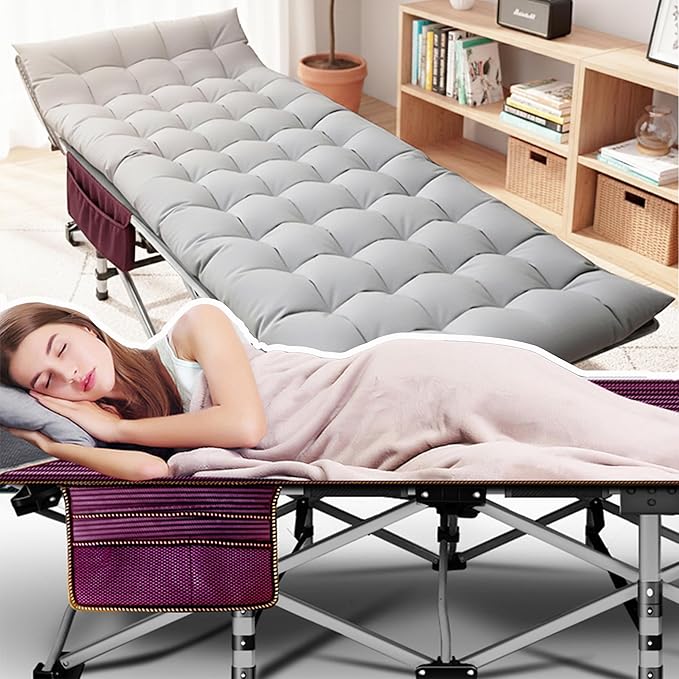 ABORON Camping Cot for Adults, Folding Sleeping Cot with Mattress, 500 lb Capacity Heavy Duty Outdoor Folding Sleeping Bed, Portable Cot Bed for Camping, Indoor Guest Use, Home & Travel