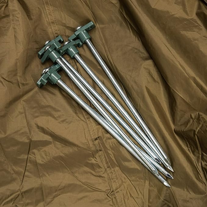 20-Piece Galvanized Steel Tent Pegs - Green Cap Garden Stakes