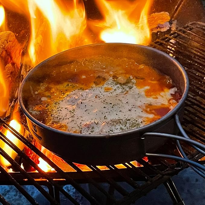 SILVERANT Camping Plate Titanium Pan Dish Plate with Handle & Mesh Bag, Large Reuseable Ultralight Dinner Plate for Camping Outdoors Backpacking (450ML)