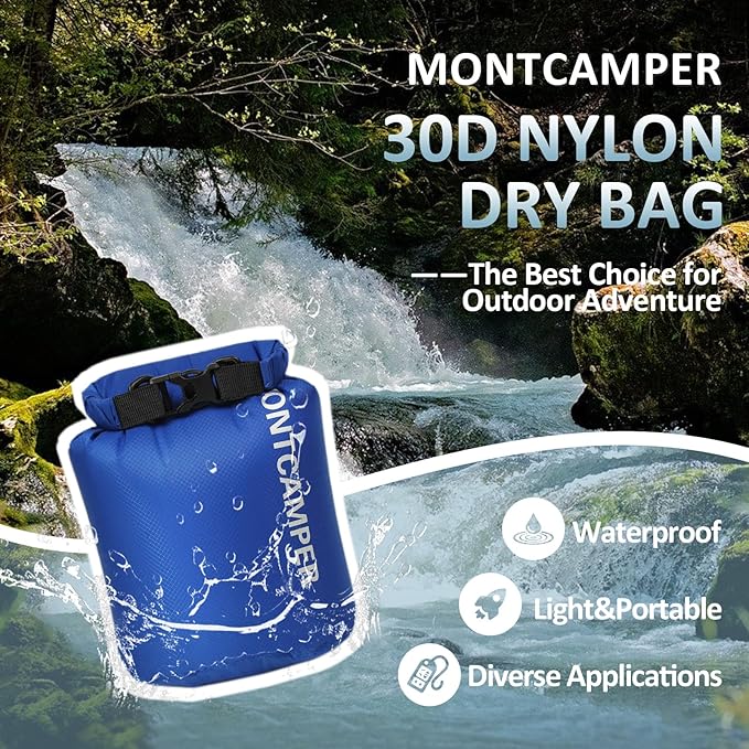 Waterproof Dry Bag 3L – 30D Nylon Roll Top Dry Sack with DWR & PU Coating, Lightweight Water-Resistant Storage for Kayaking, Camping, Hiking, Fishing & Beach (Blue)