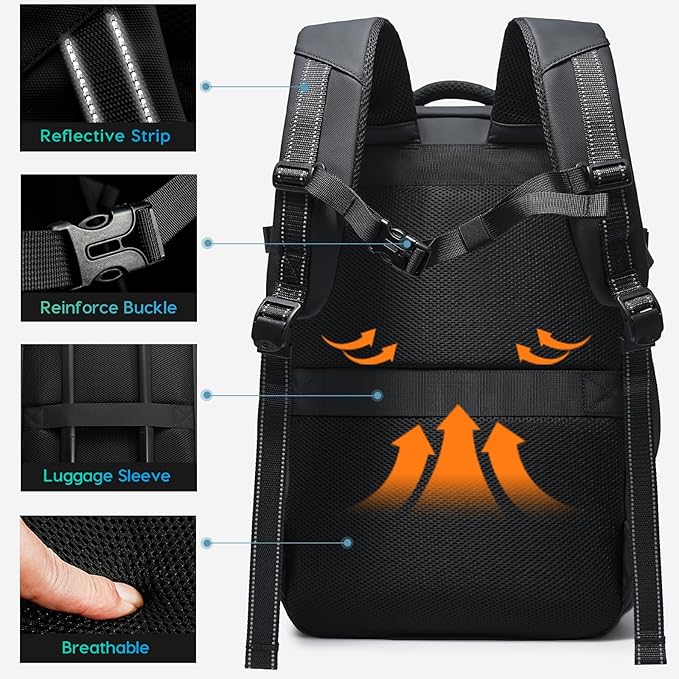 BANGE Travel Backpack for Men, Waterproof Lightweight Laptop Backpack for Business and Work, Anti Theft Rucksack for Men and Women