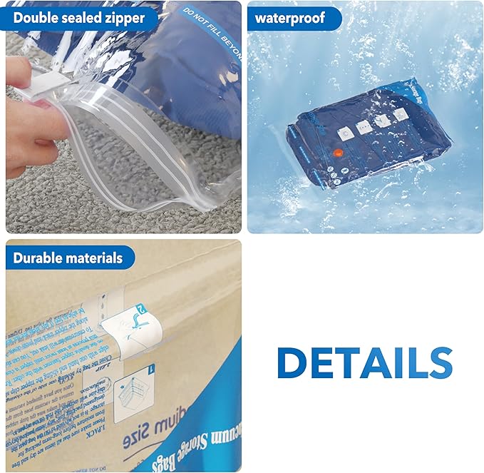MEIQIHOME Vacuum Storage Bags, Space Saver Sealer Bags,Vacuum seal bags for clothing, Pillows, Comforters, Blankets, Bedding,Travel,8 Pack With Electric Pump