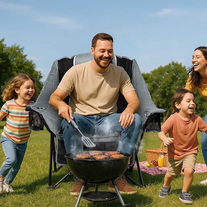 Oversized Camping Chairs Extra Wide 400lbs Capacity, Heavy Duty Folding Outdoor Chair with 2 Cup Holder & Storage Pocket, Padded and Portable Lawn Chair for Adults, Camp, Fishing, Tailgating, Picnic
