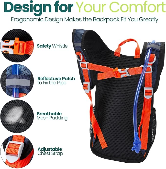2 Pcs Kids Hydration Backpack with 1.5L Water Bladder Lightweight Kids Hiking Backpack Water Rucksack for Boys Girls Climbing Running
