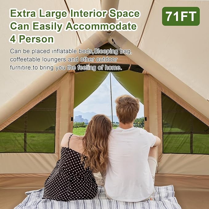 Inflatable Camping Tent,2/4/6/8 Person Glamping Inflatable Tents with Awning, Quick Setup Blow Up Tents with Pump, Waterproof Oxford Inflatable House for Camping, Air Glamping Hot Tents for Adult