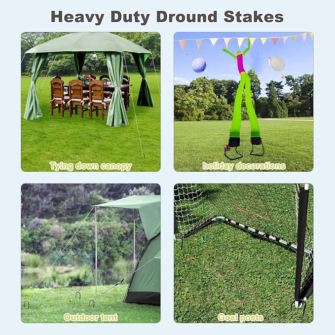 12 Pcs 12 Inch Trampoline Stakes: Trampoline Anchors High Wind Heavy Duty U Stakes for Ground - Trampoline Stakes Tie Down Anchor Kit for Swing Set, Soccer Goal & Camping Tents