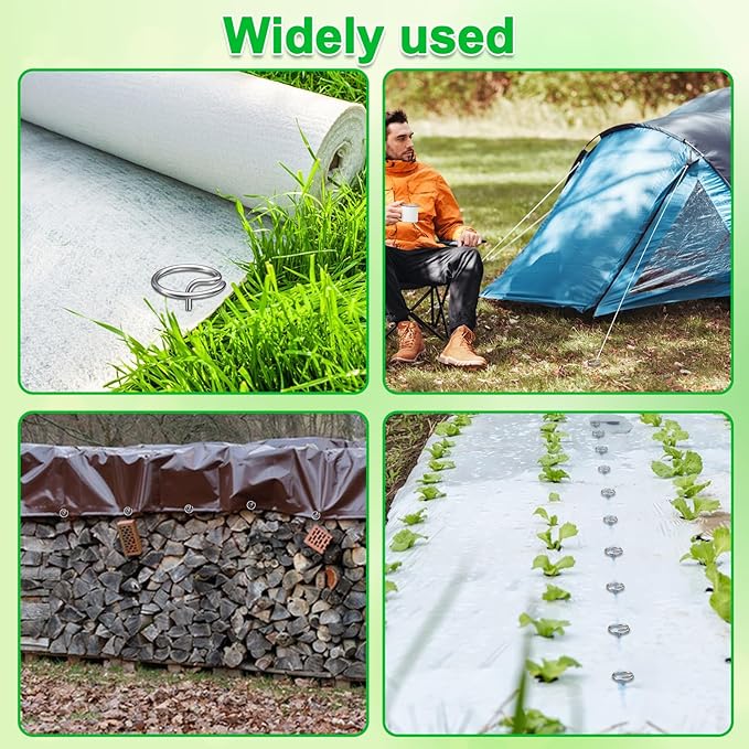 80 Pcs 6-Inch Heavy-Duty Galvanized Landscape Staples – Thickened 8 Gauge Circle Top Pins, Rust-Resistant for Weed Barrier, Landscape Fabric, and Garden Projects