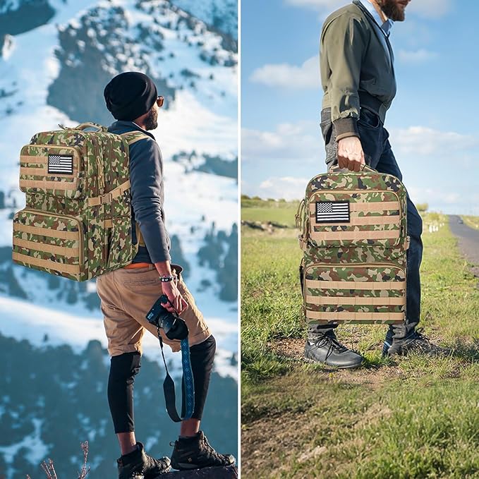 45L Tactical Backpack for Men, Water-resistant Military MOLLE Assault Backpack Bag for Hunting Camping Travel (Khaki Camo)