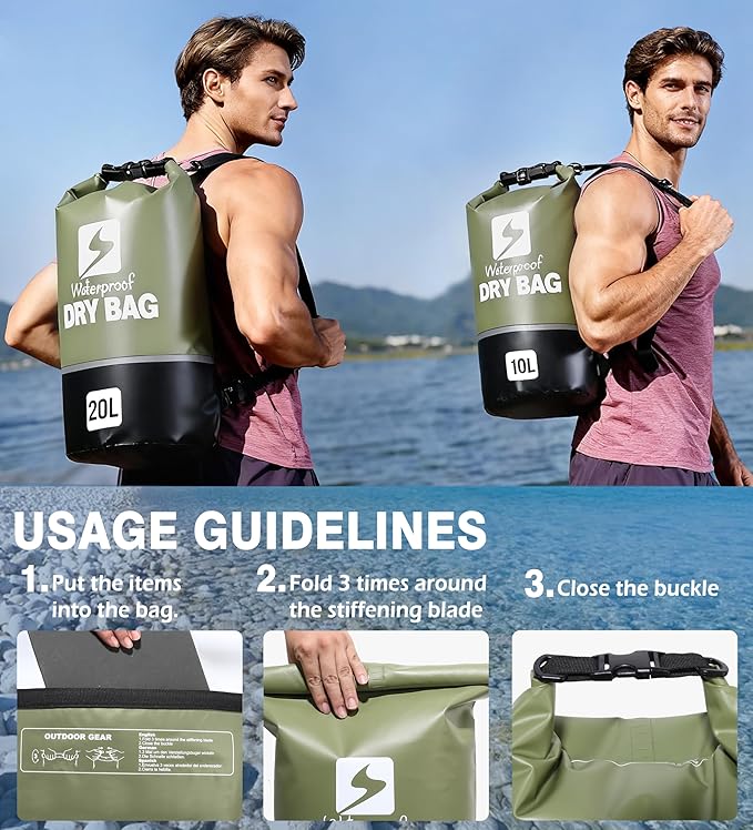 Soulsfeng Waterproof Dry Bag Roll Top Lightweight Dry Backpack for Boating, Kayaking, Travel, Beach, Swimming, Hiking & Camping - Floating Dry Sack with Adjustable Shoulder Straps 10L