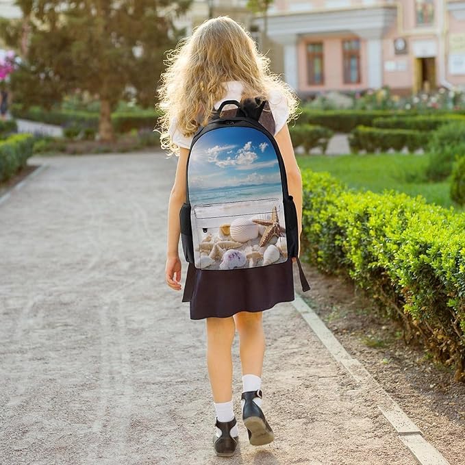 Lightweight Daypack Backpack for Sports Travel Running, Large Capacity Multipurpose Anti-Theft Bookbag, Ocean Beach Starfish Seashells Nature Starfish Shells Laptop Backpack Daypack