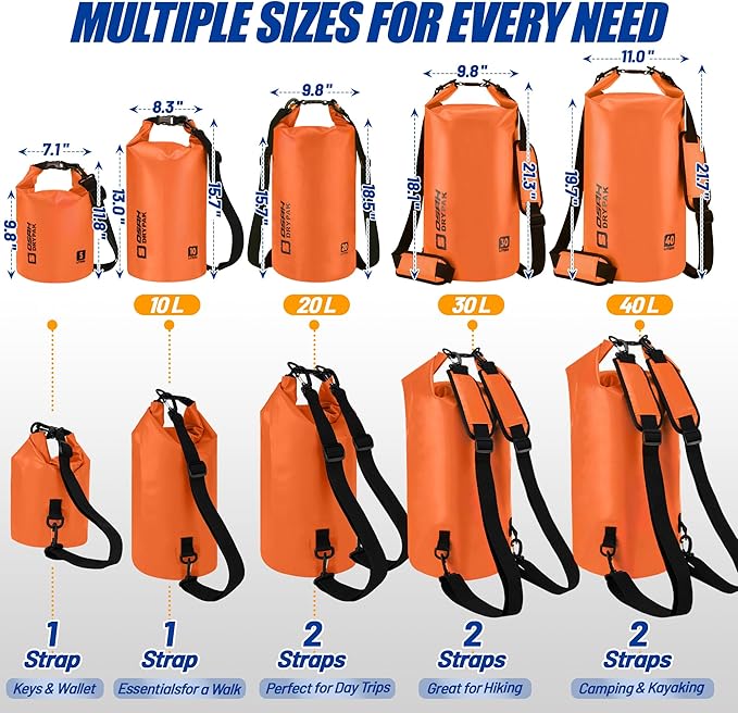 Waterproof Dry Bag, 5L/10L/20L/30L/40L Roll Top Lightweight Storage Backpack with Phone Case for Women & Men, Floating Waterproof Sack for Travel, Swimming, Kayaking, Paddle Board, Camping & Beach