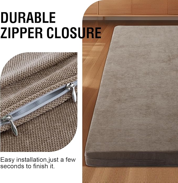 H.VERSAILTEX Full Size Armless Futon Mattress Covers for Traditional Japanese Futon Mattress Soft Mixed-Color Chenille Couch Slipcovers Floor Mats Sofa Protector Zippered Sleeper Sofa Cover,Taupe