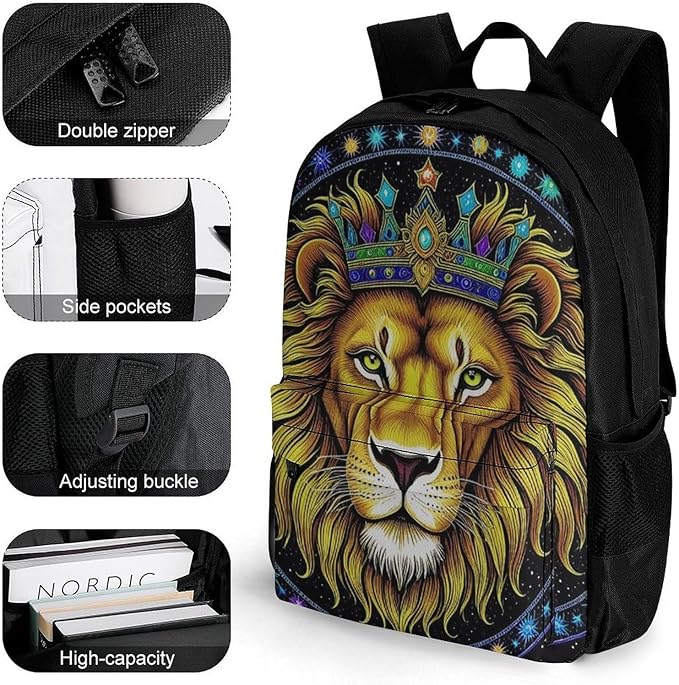 Supdreamc Backpack Polyester Multipurpose Anti-Theft Trippy King Of The Lion Art Shoulder Bag Big Capacity Gym Outdoor Hiking Backpack With Padded Straps