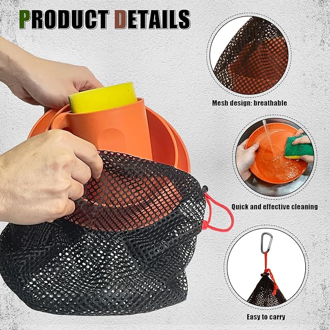 Scout Camping Mess Kit for 1 Person Boy Scout Dishes Set Girl Scout Mess Kit with Mesh Bag Reusable Light Weight Eating Utensils Plastic Camping Cutlery Set for Travel Camp