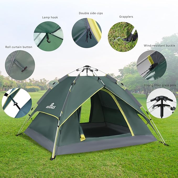 Camping Tent Automatic 2-3 Person Instant Tent Pop Up Ultralight Dome Tent 4 Seasons Waterproof & Windproof Camping Tent with Removable Outer Tarpaulin, Double Layers