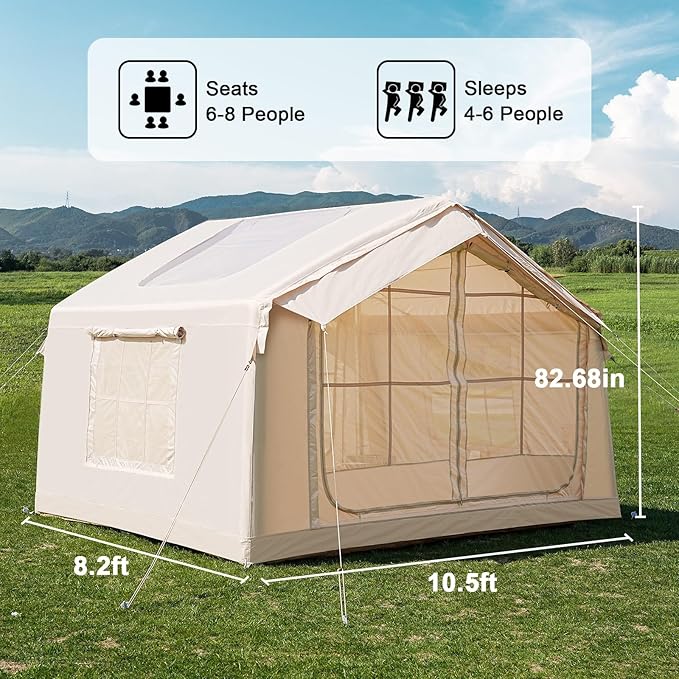 Inflatable Tents for Camping, Blow Up Tent with Hand Pump, Easy Setup Inflatable Hot Tent with Stove Jack, Waterproof Oxford Air Glamping Tents for Camping Adult 4 Person Upgrade Version