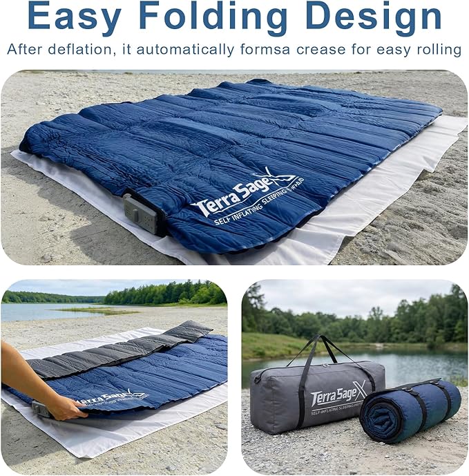 Full Size Camping Air Mattress, Self-Inflating Sleeping Pad with Electric Pump for 2 Person, 4.5" Thick Insulated Air & Foam Mat for Tent Camping, Portable & Comfortable for 4-Season Use(Full,Blue)