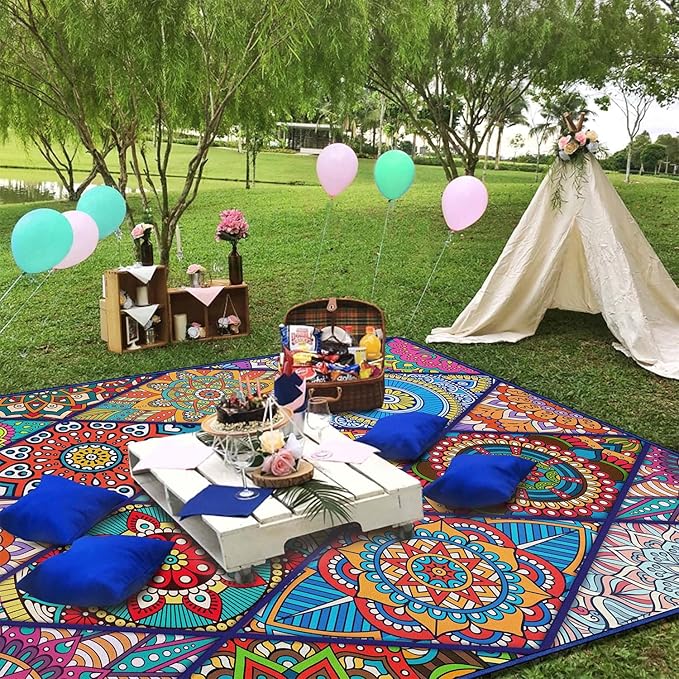 Waterproof Picnic Blankets Foldable & Portable 60''x80'' Boho Picnic Mat for Outdoors, Large Washable Picnic Blanket for Travel Camping Beach, Park Grass Picnic Blanket Accessories for Adults
