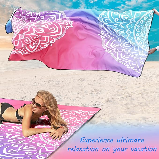 Beach Blanket, Sandproof Beach Mat, Waterproof Quick Drying Lightweight Outdoor Aztec Picnic Mat 79" X 83"/120"x108" for 2-8 Adults for Travel, Camping, Hiking