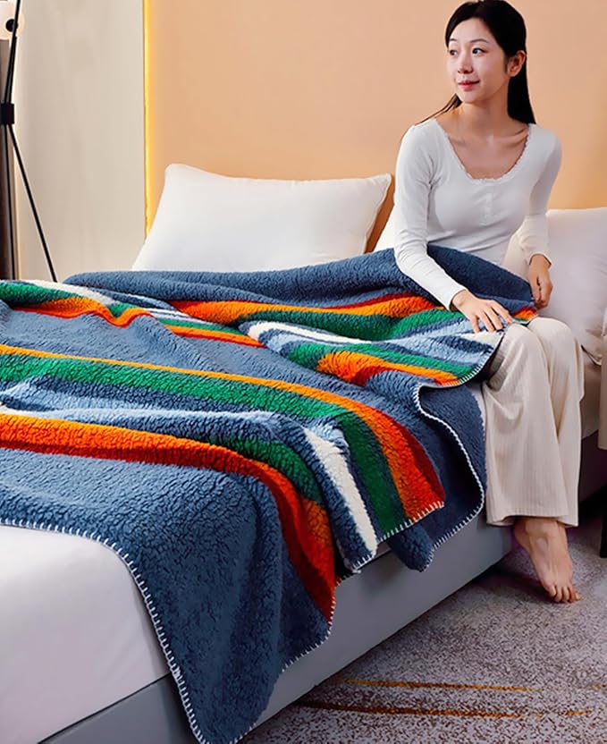 UKELER Boho Sherpa Fleece Blanket 80'' × 90'', Ultra Soft Aztec Queen Blanket for All Season, Cozy, Plush, Bohemian Throw Blanket for Bed/Couch/Sofa/Office/Camping