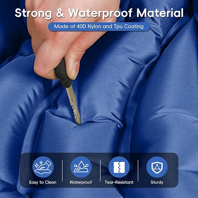 Double Sleeping Pad for Camping, 4" Extra-Thick, Self Inflating Camping Mattress for 2 Person with Pillow, Built-in Foot Pump, Portable Sleeping Mat for Backpacking, Hiking, Traveling, Tent