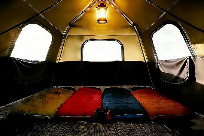 3/4 Person Camping Tent with 1 Door, 4 Windows, and Upgraded Ventilation– Instant Setup, Waterproof, 8'x 8'x 67''Oxford Fabric Floor Pop Up in 60 Seconds Includes Rainfly and Backpack
