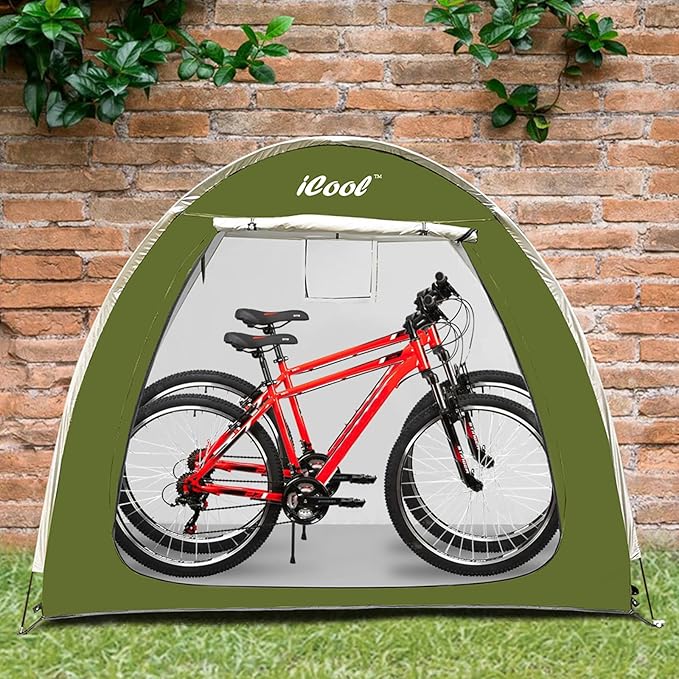 Outdoor Bike Covers Storage Shed Tent, 210D Oxford Thick Waterproof Fabric, Aluminum Alloy Bracket, Neat Tent for 2 Bicycles or Tricycles