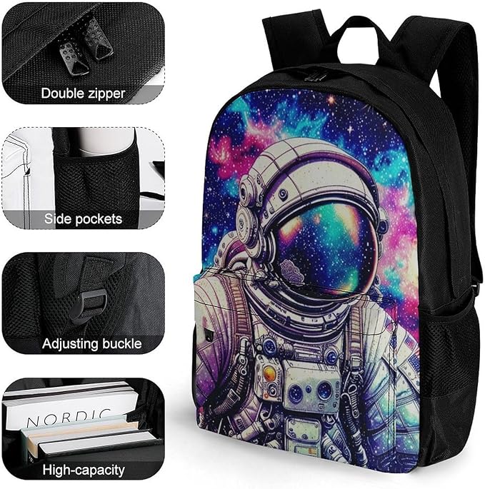 Supdreamc Backpack Anti-Theft Multipurpose Large Capacity Carry On Bag, Space Astronaut Galaxy Starry Art Camping Outdoor Backpack With Side Pockets