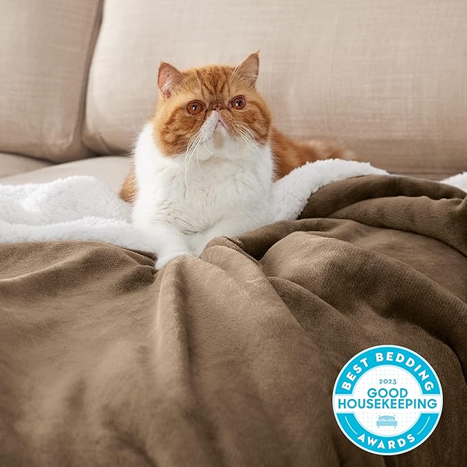 Bedsure Sherpa Fleece Blankets Queen Size for Bed - Thick and Warm, Soft Fuzzy Plush Queen Blanket for Winter, Camel, 90x90 Inches