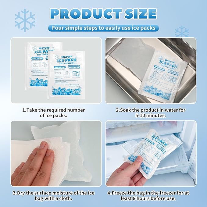 100 Pcs Reusable Ice Packs for Coolers (3.7''x4.9'') - Long-Lasting Gel Freezer Packs for Lunch Boxes, Shipping, Camping, Beach & Fishing | Keep Food/Drinks Fresh