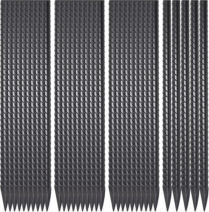 Straight Rebar Stakes 16 Inch 34 Pack Garden Spikes with Chisel Point End Metal Stakes for Ground Heavy Duty 3/8 Inch Thickness Tree Stake Kit for Concrete, Landscape Timber (Black)